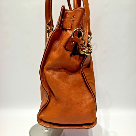 Michael Kors Hamilton Chain and Lock Brown Leather Satchel Bag Purse (no key) - Picture 13 of 14